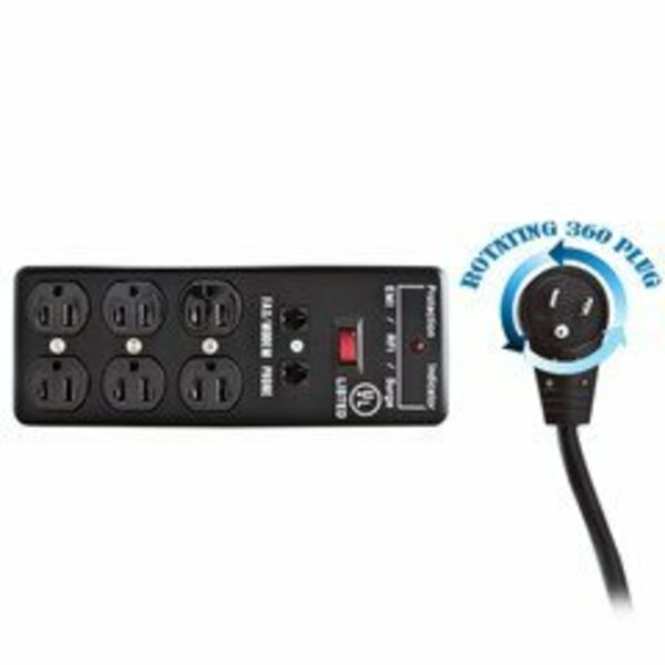 Swe-Tech 3C Surge Protector, Flat Rotating Plug, 6 Outlet, Metal, Commercial Grade, 1 X3 MOV, EMI & RFI FWT51W1-82210